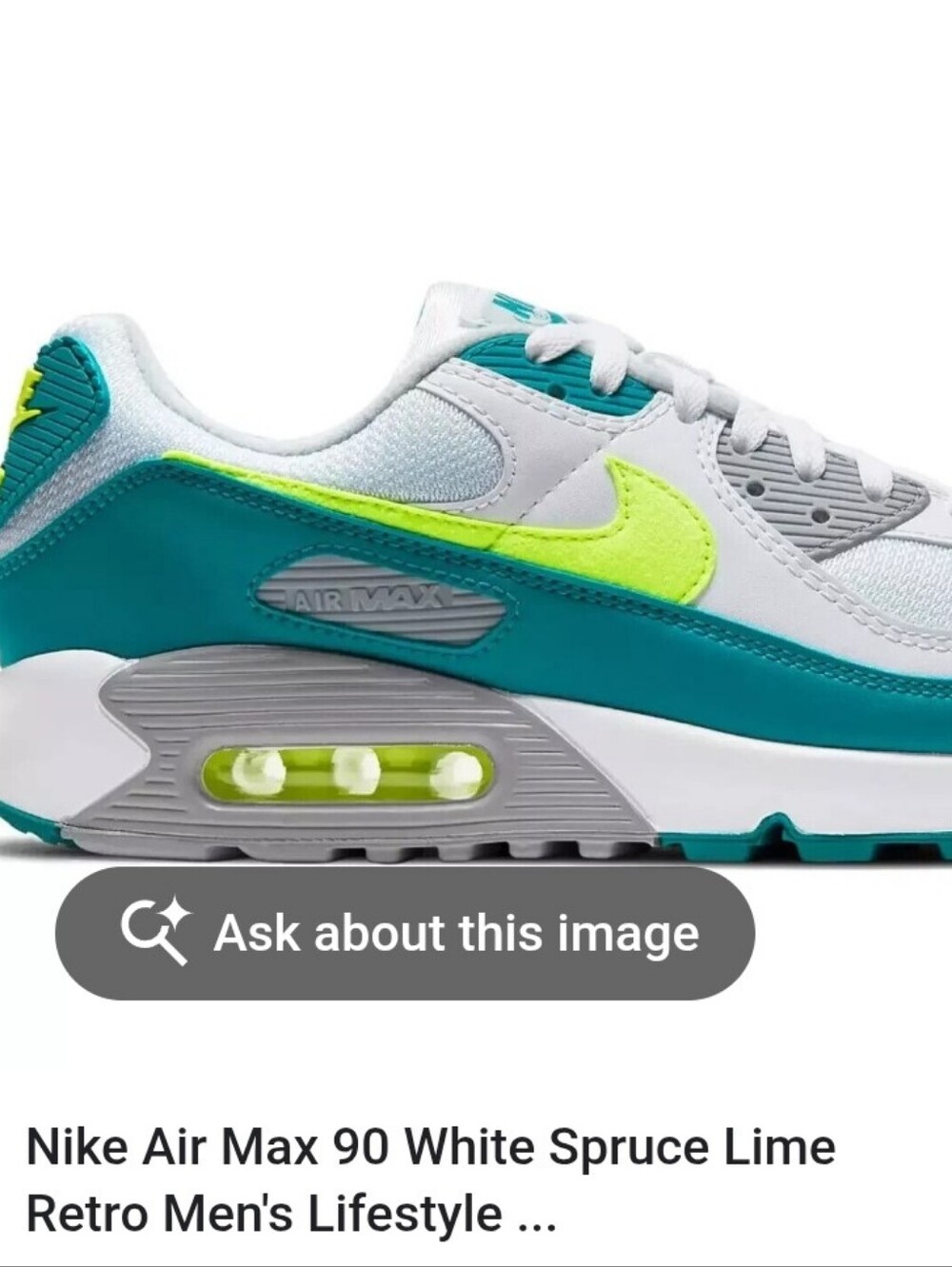 Nike Air Max 90 in White, Spruce, Lime